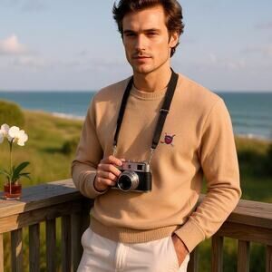 POLO Ralph Lauren Pure Cashmere Sweater Tan Golf Shield Logo Vintage Mens XL